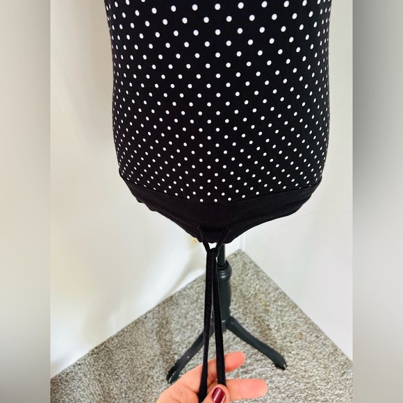 Energie Women’s Black & White Polka Dot Drawstring V-Neck Hooded T-Shirt - Picture 5 of 8